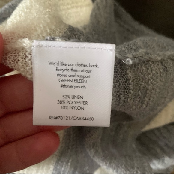 Eileen Fisher XS Striped Cream & Gray Sheer Lightweight Linen Blend Sweater Top - Picture 6 of 6